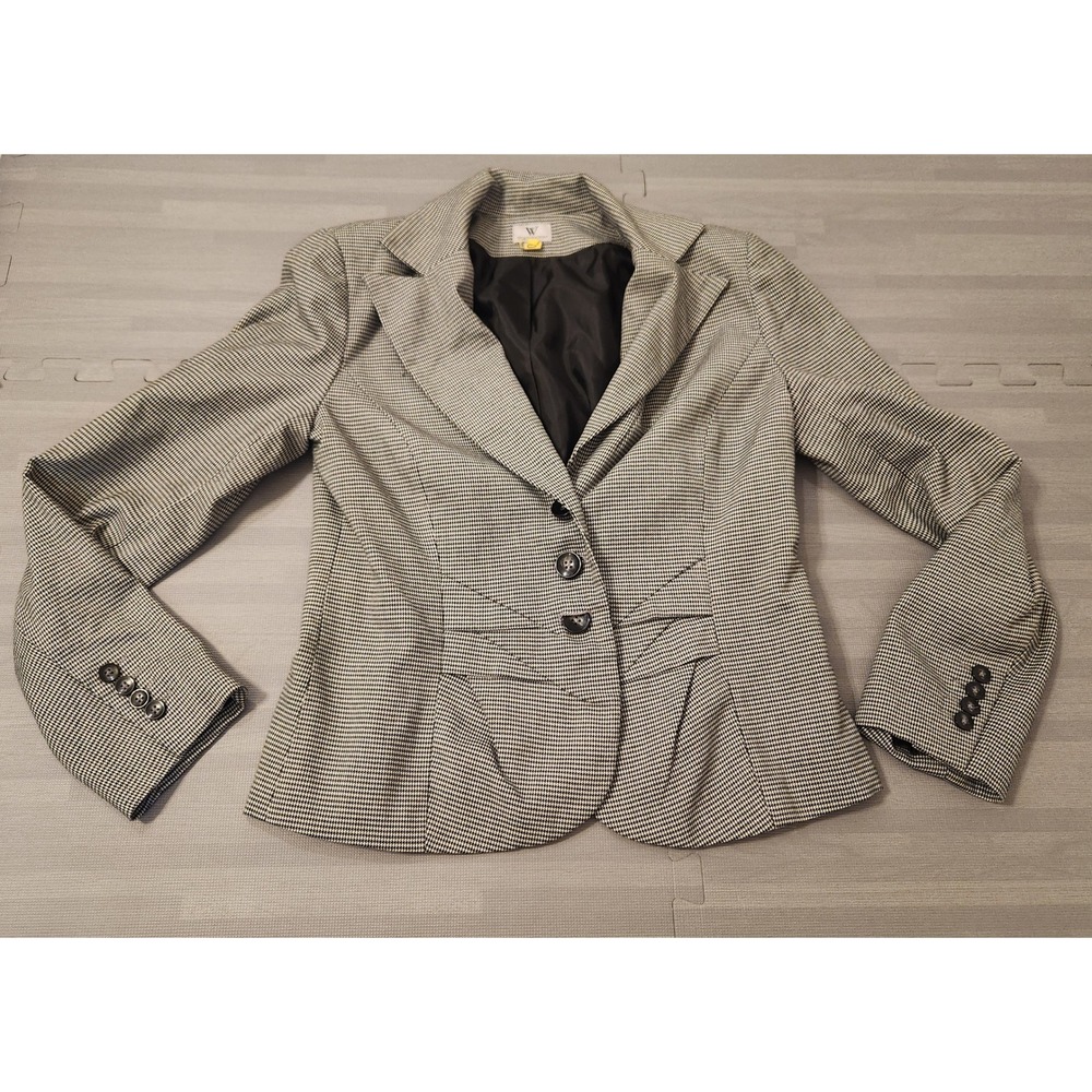 Worthington Womens Houndstooth Blazer Jacket Black White 3 Button Size 8 Office